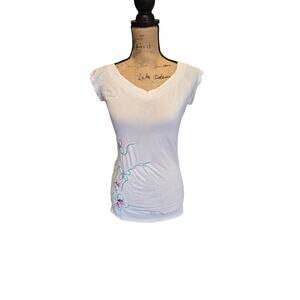 Mandee white short sleeve embroidered floral top, size small
